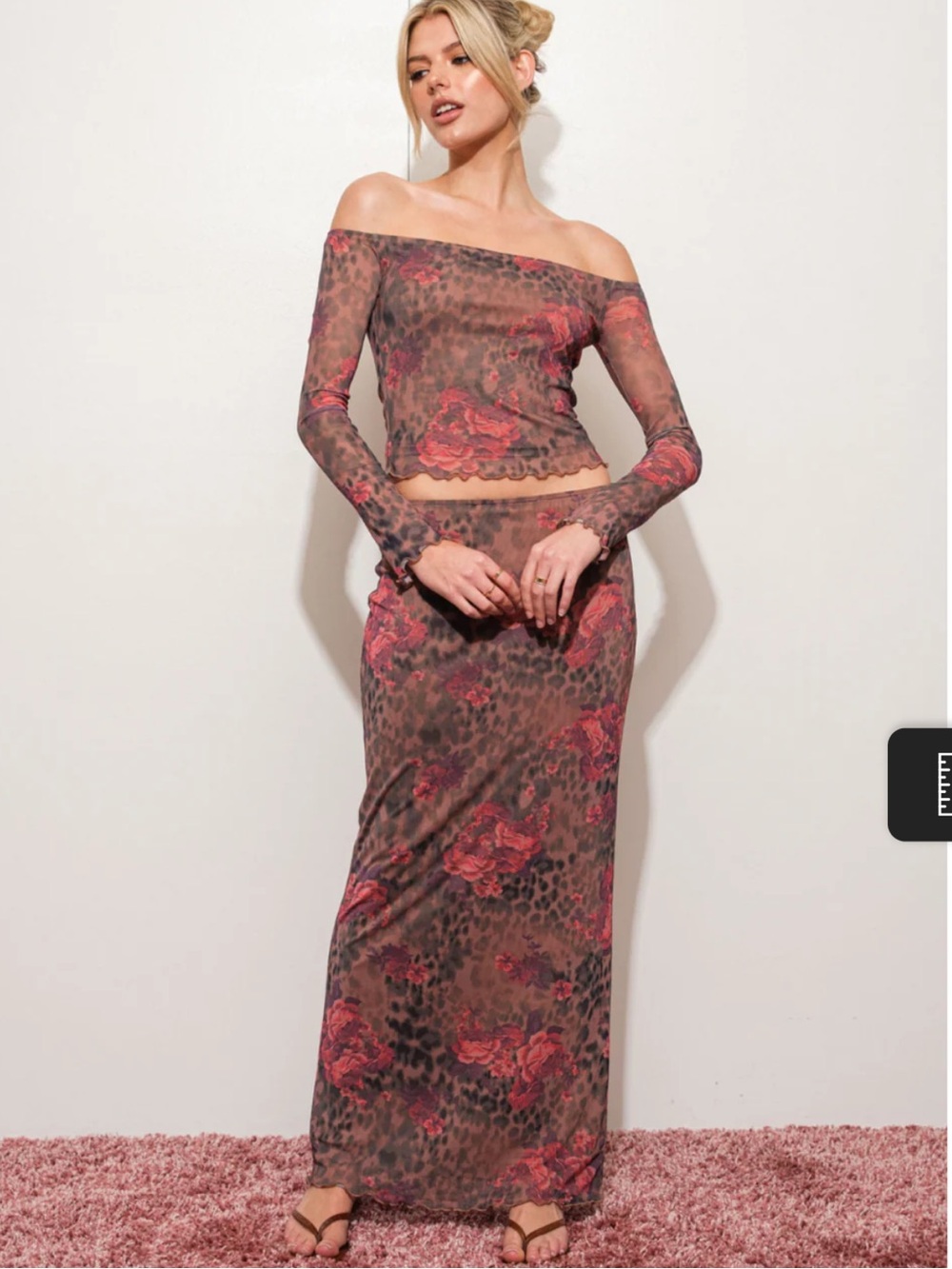 Pretty Garbage - Off-Shoulder/Maxi Skirt - Brown & Pink SET